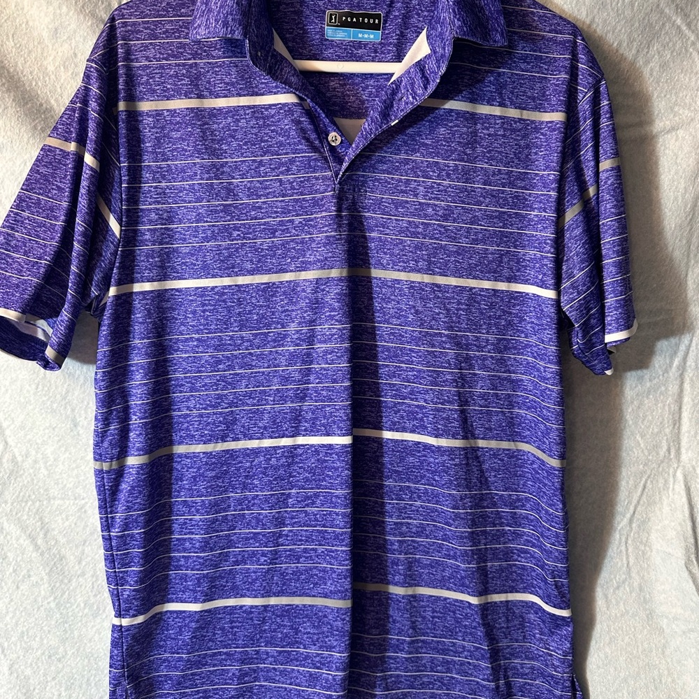 PGA Tour Purple and White Striped Polo Shirt